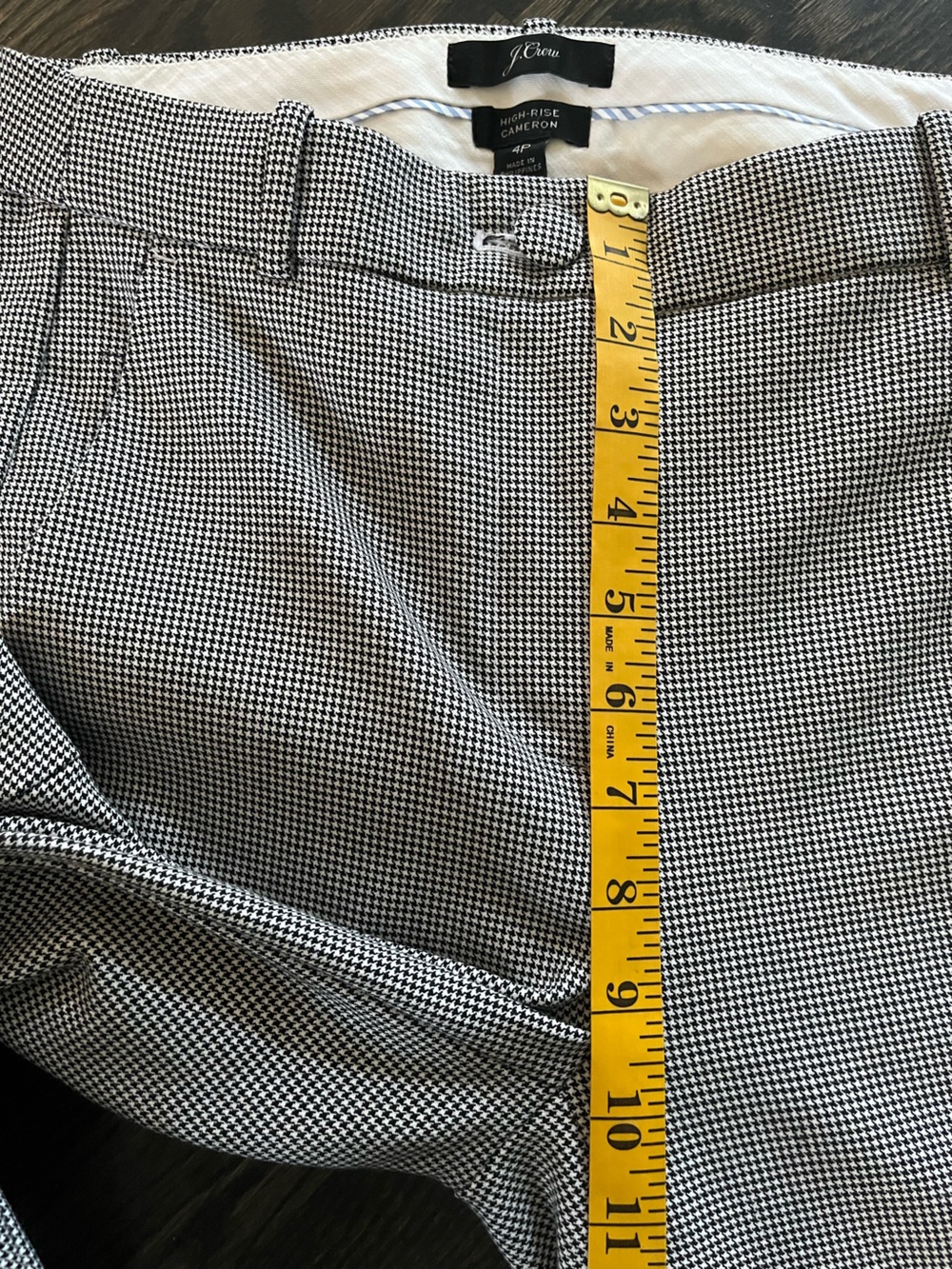 J. Crew Cameron Black White High Rise Houndstooth Cropped Pants Pockets Size 4P - Picture 9 of 10